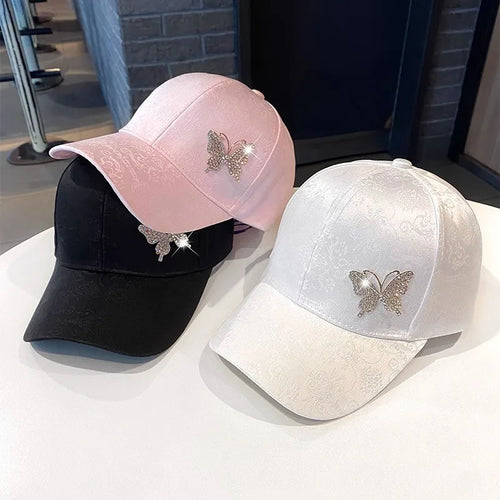 Rhinestone Butterfly Lace Pattern Summer Baseball Cap