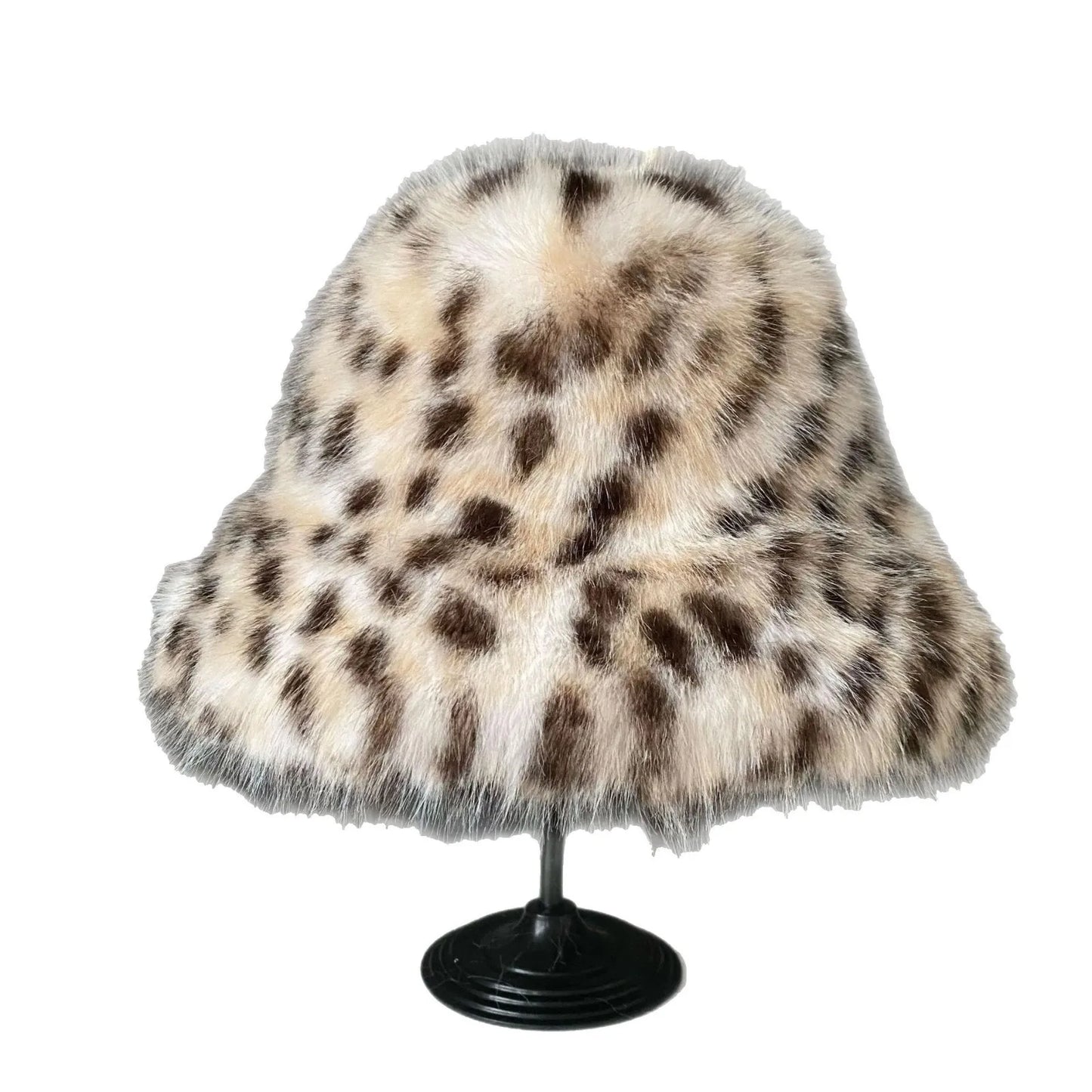 Leopard Print Plush Warm Bucket Hat