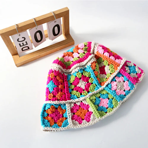 Y2K Crochet Vintage Flower Knitted Bucket Hat