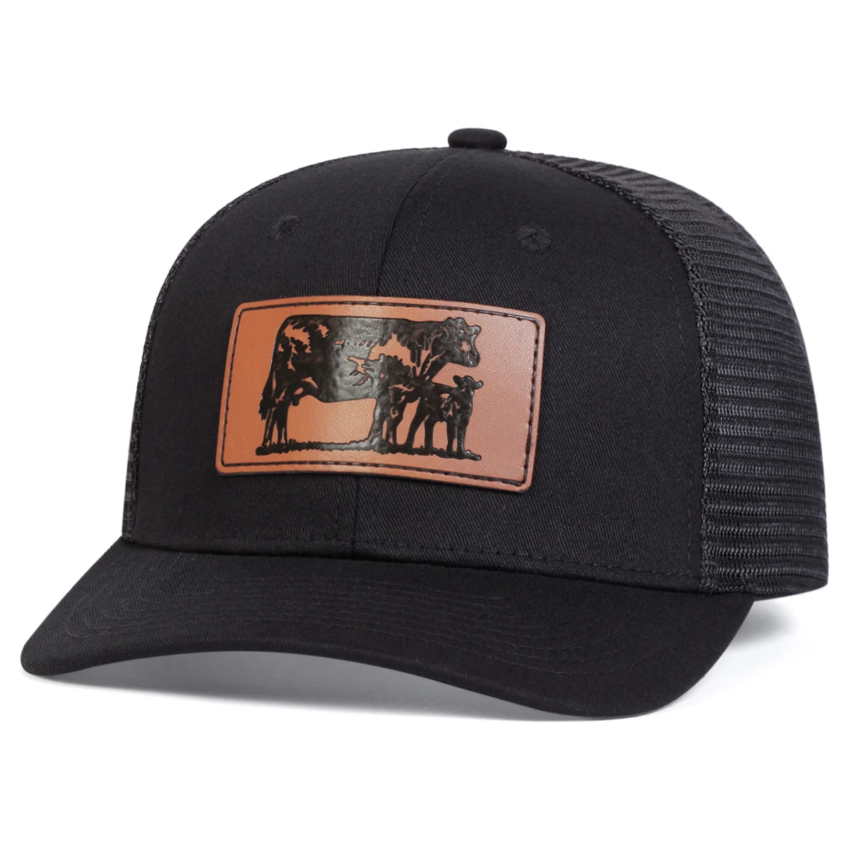 Unisex Brown Cow Leather Label Baseball Net Caps