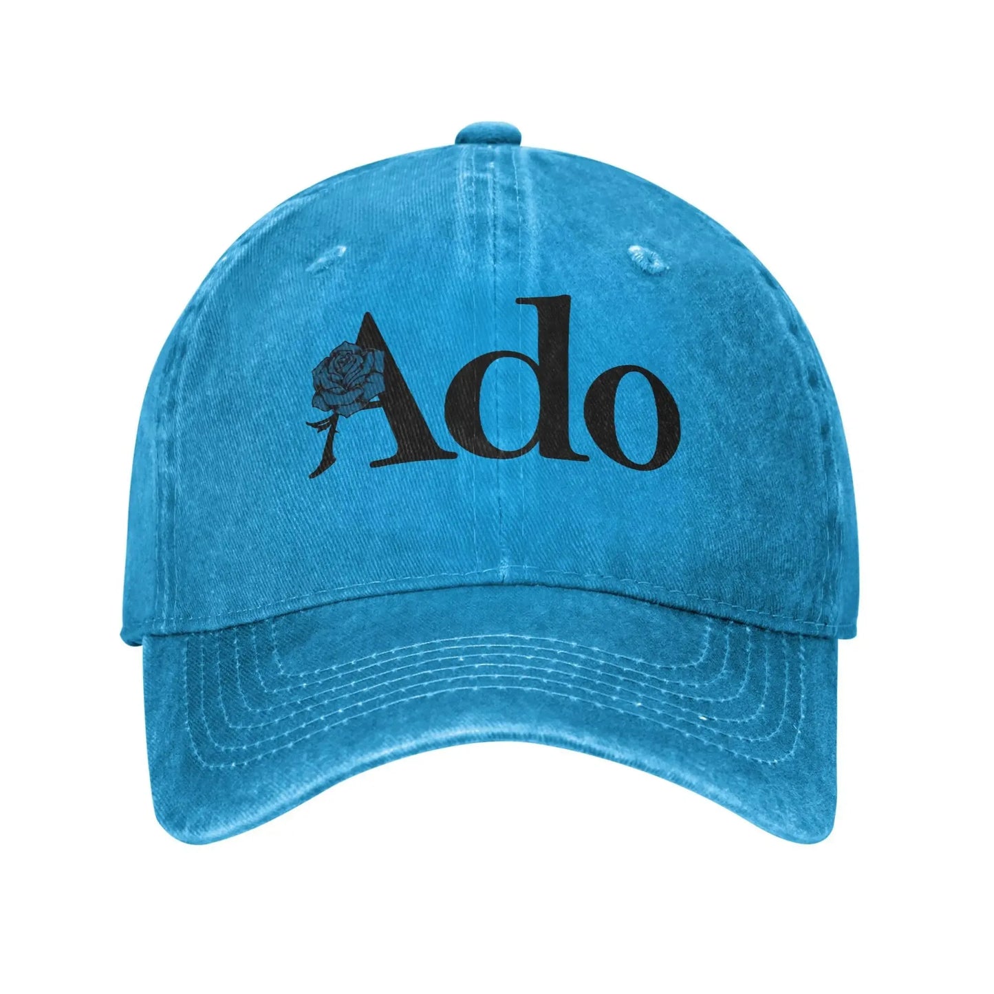 Ado Text Blue Rose Distressed Baseball Cap