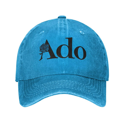 Ado Text Blue Rose Distressed Baseball Cap