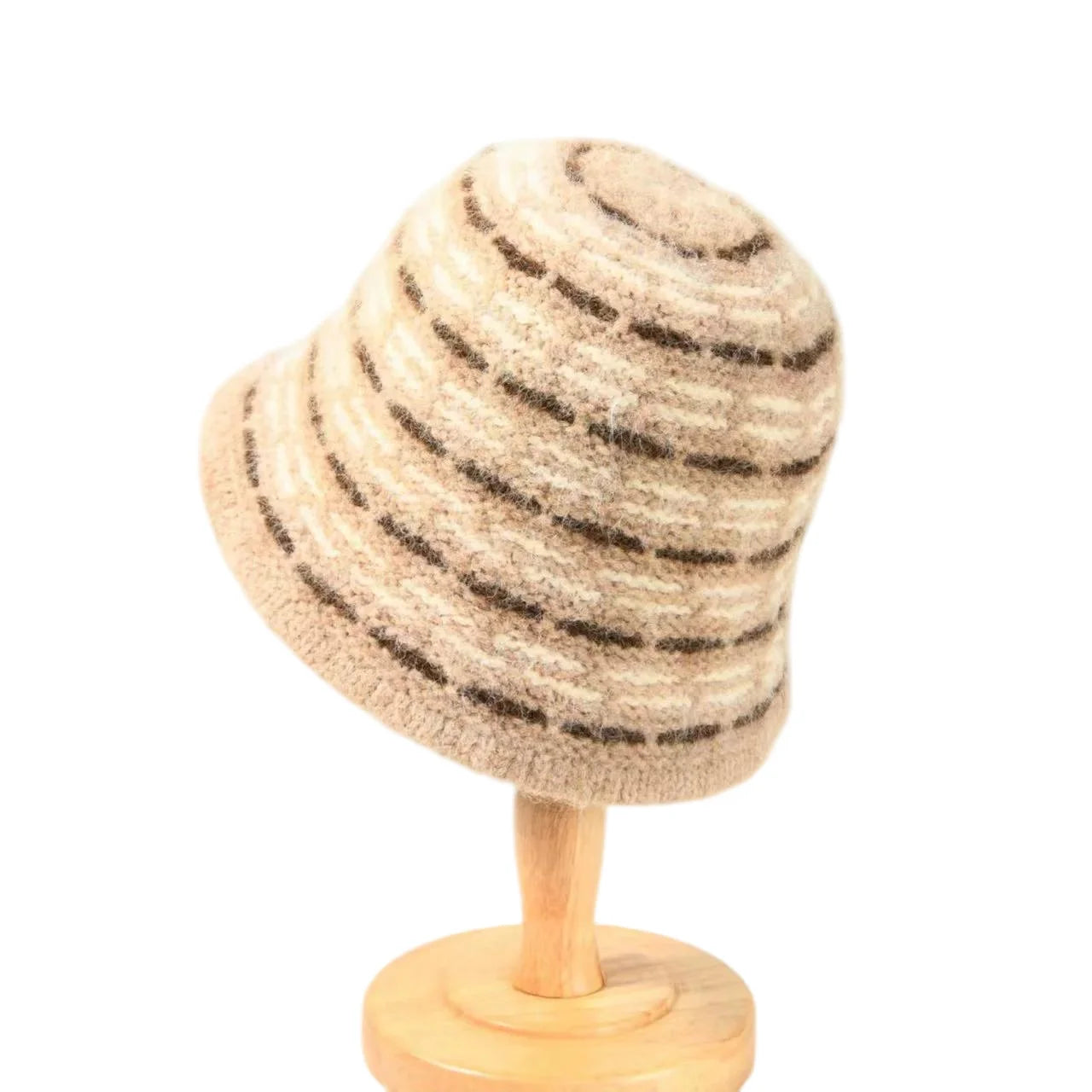 Large Circumference Striped Plush Bucket Hat