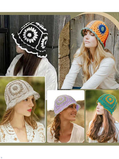 Handmade Crochet Floral Knit Foldable Bucket Hat