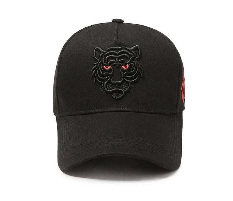 Black Tiger Embroidered Cotton Snapback Baseball Hat