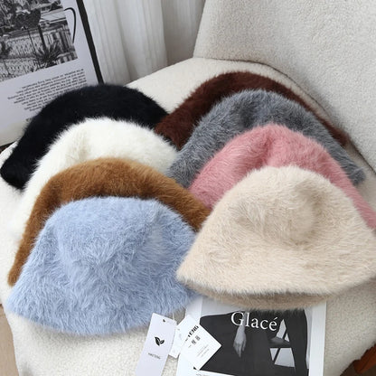 Angora Fluffy Winter Bucket Hat