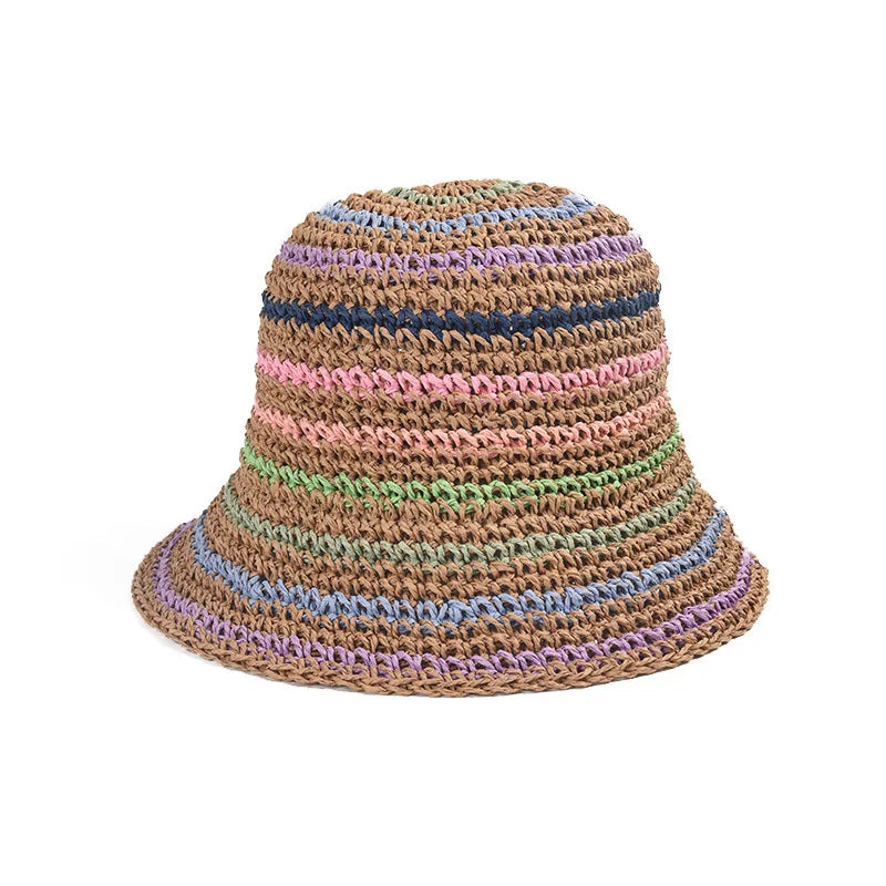 USPOP Striped Summer Straw Bucket Hat