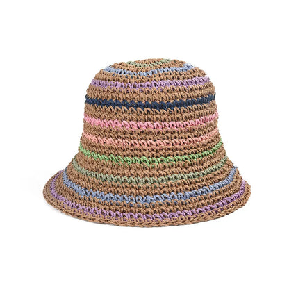 USPOP Striped Summer Straw Bucket Hat