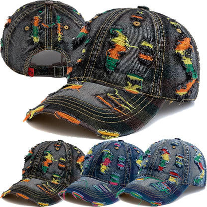 Tear Hole Vintage Stripe Baseball Cap Women