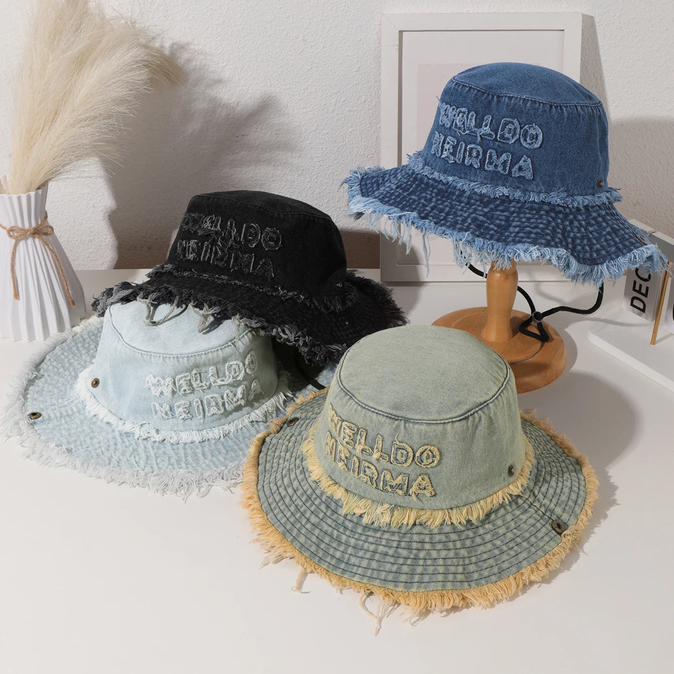 Washed Letter Wide Brim Fisherman Hat