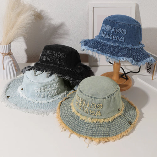 Washed Letter Wide Brim Fisherman Hat