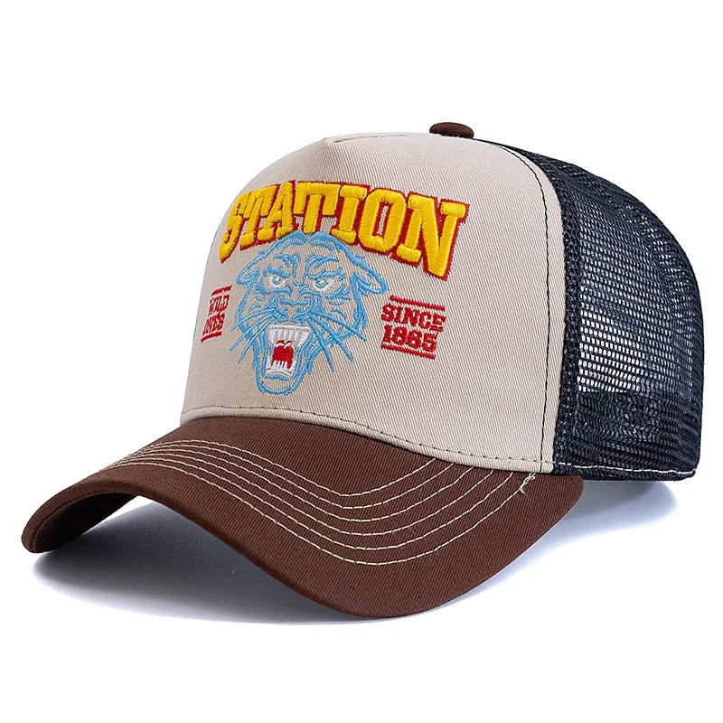 Tiger Head Embroidered Mesh Baseball Cap