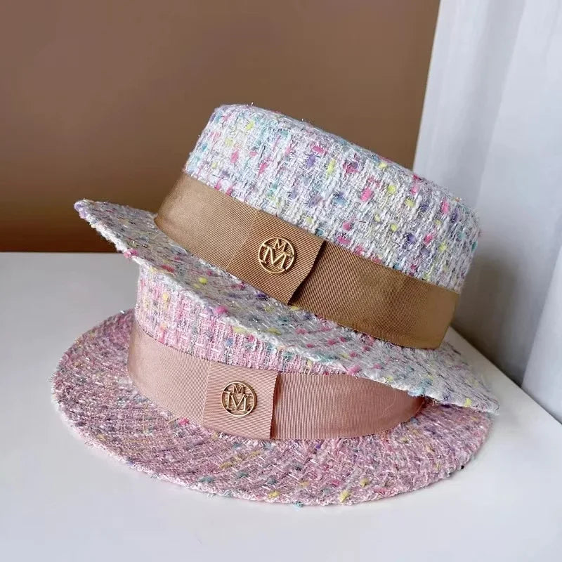 Xiao Xiang Pearl Tweed Flat Top Bucket Hat