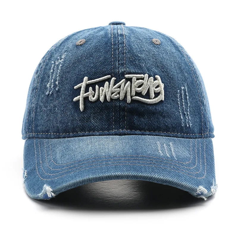 Japanese Retro Washed Denim Letter Baseball Cap