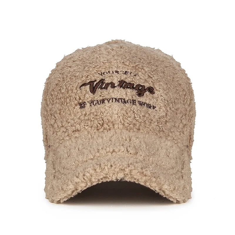 Lamb Plush Warm Embroidered Letter Baseball Hat