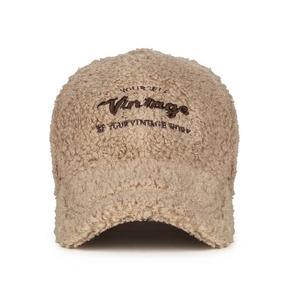 Lamb Plush Warm Embroidered Letter Baseball Hat