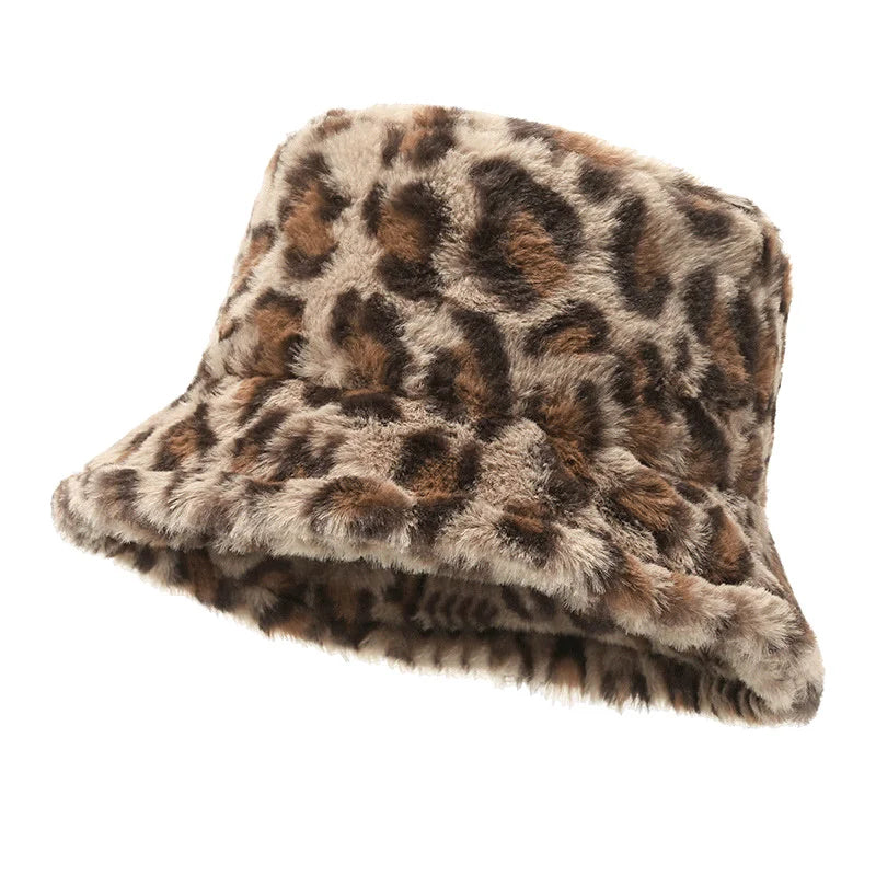 Women's Leopard Print Plush Thermal Bucket Hat