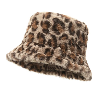 Women's Leopard Print Plush Thermal Bucket Hat