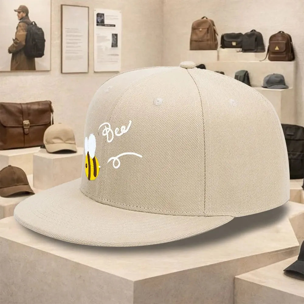 Bee Graphic Streetwear Flat Brim Snapback Cap