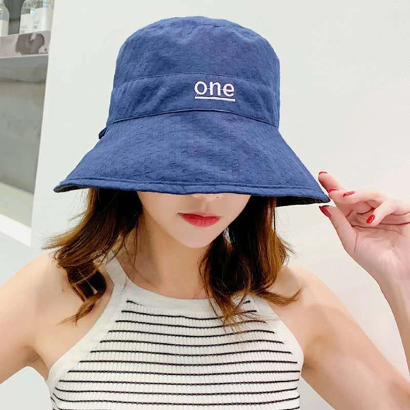 Reversible Letter Embroidery Sun Bucket Hat