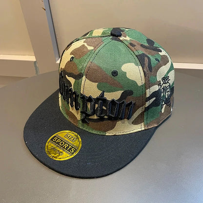 Camouflage Letter Wide Brim Hip Hop Snapback Cap