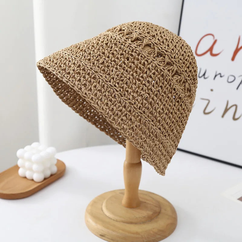 Japanese Korean Straw Woven Summer Bucket Hat