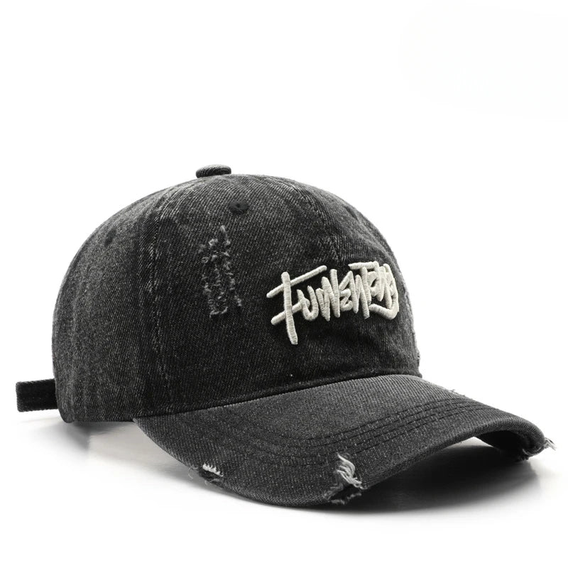 Japanese Retro Washed Denim Letter Baseball Cap