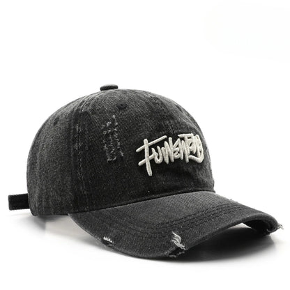 Japanese Retro Washed Denim Letter Baseball Cap