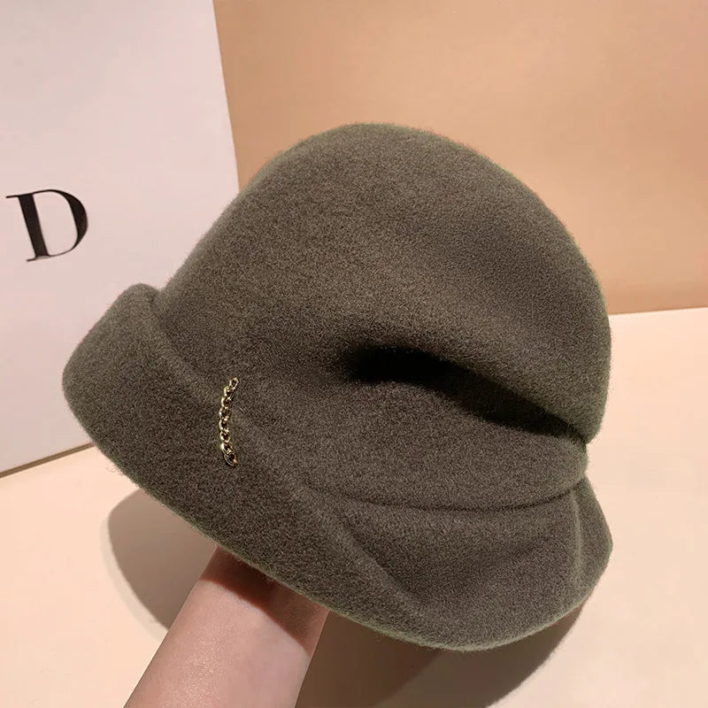 Women's Wool Slouchy Chain Decor Hat