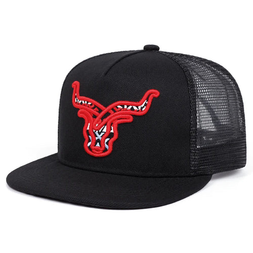 Bull Head Embroidered Classic Flat Brim Cap