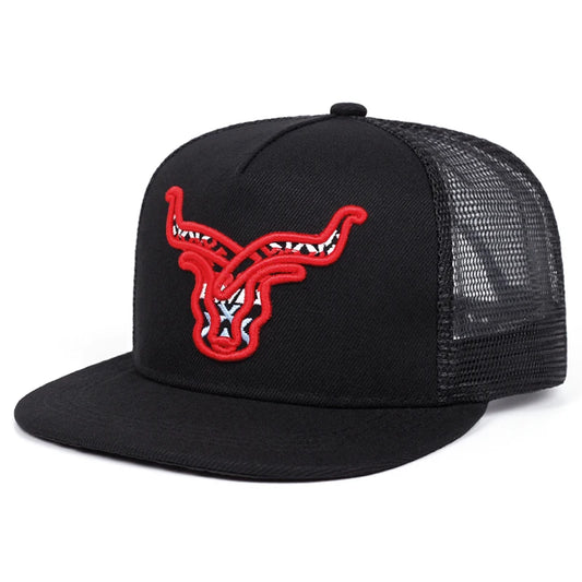 Bull Head Embroidered Classic Flat Brim Cap
