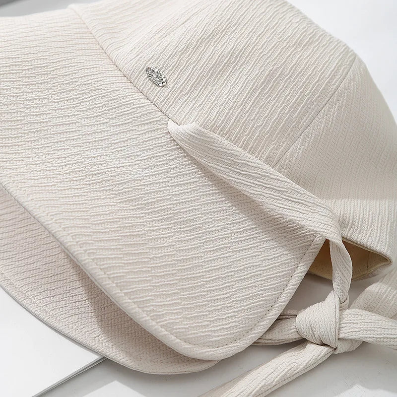 Korean Solid Color Bow Wide Brim Bucket Hat