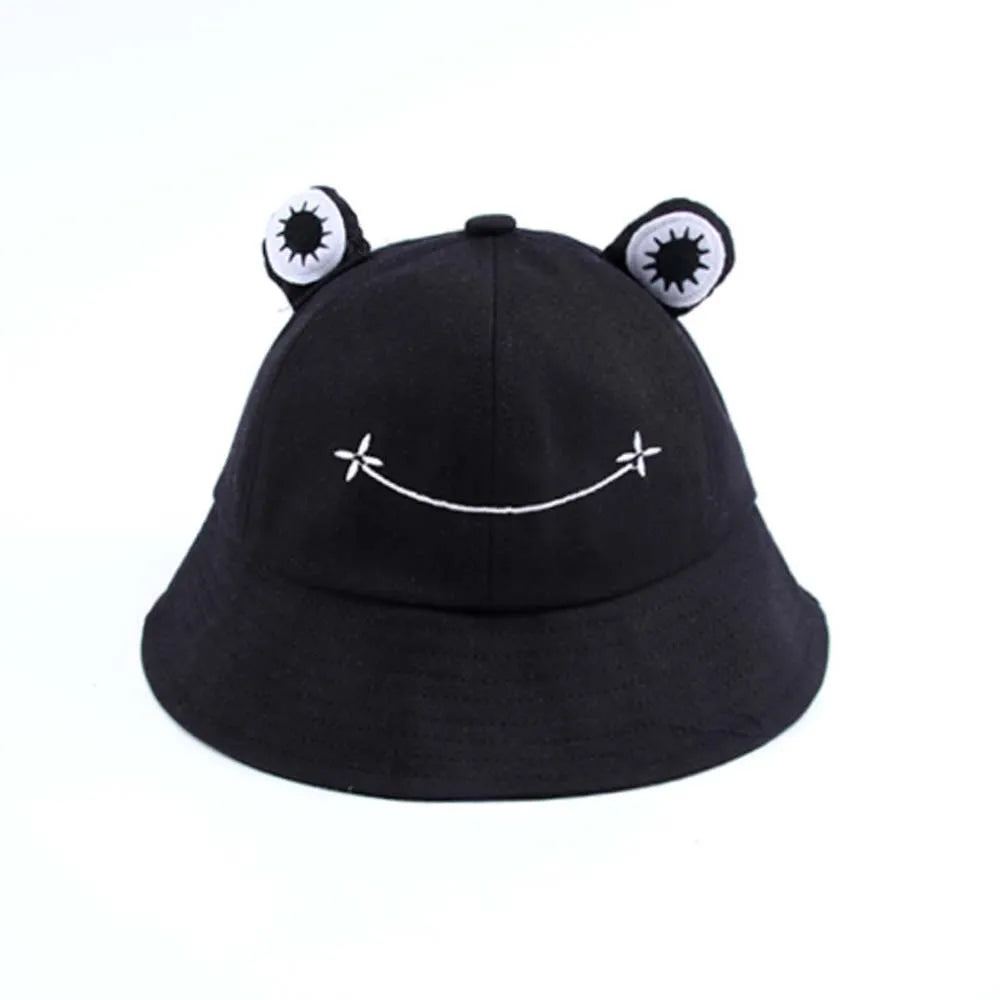 Cute Frog Embroidery Cotton Bucket Hat