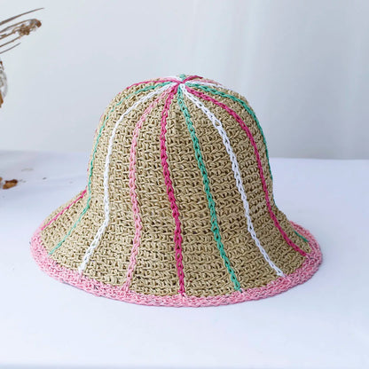 Rainbow Crochet Straw UV Visor Bucket Hat