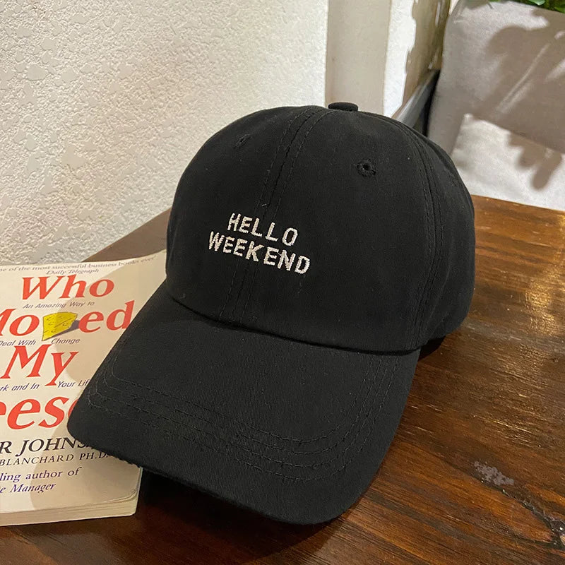 Hello Weekend Embroidered Baseball Cap