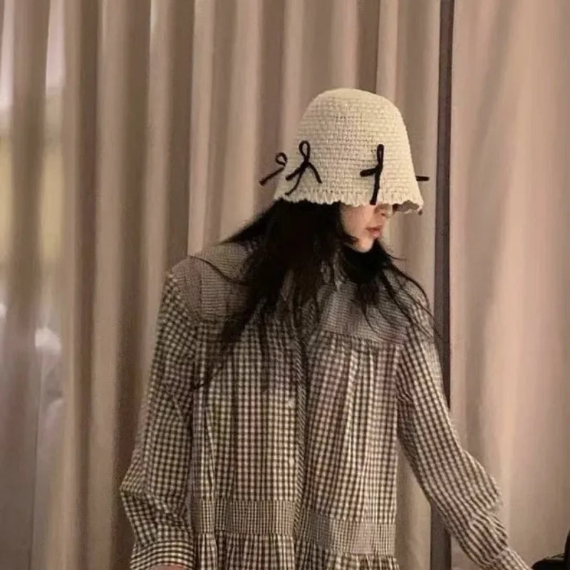 Korean Ins Bow Sweet Straw Summer Bucket Hat