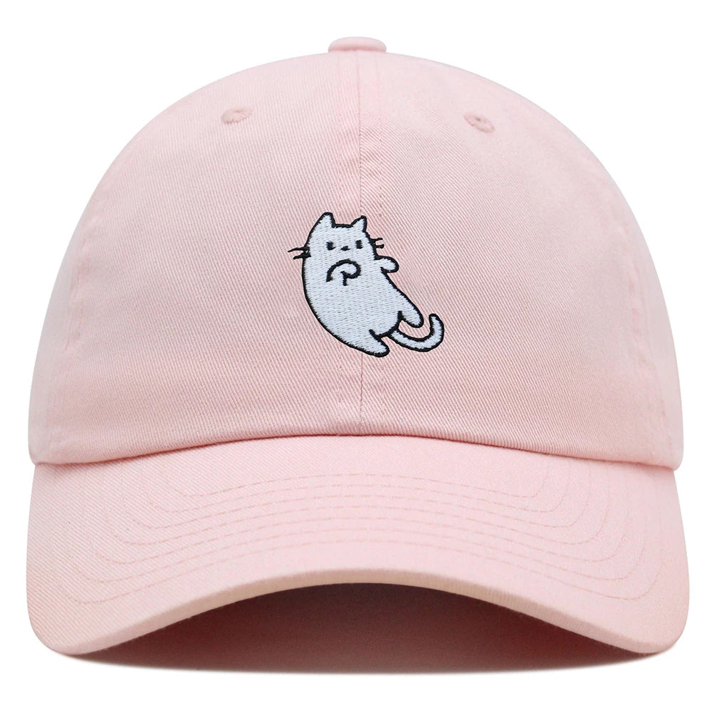 White Cat Kawaii Embroidered Adjustable Baseball Cap