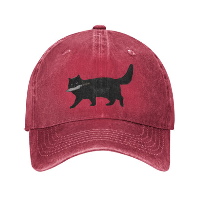 Washed Knife Cat Printed Summer Trucker Baseball Cap