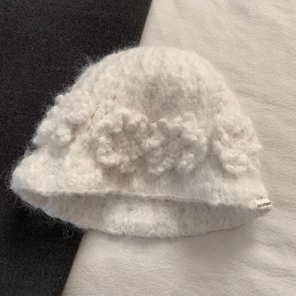 Sweet Flower Knitted Y2K Winter Bucket Hat