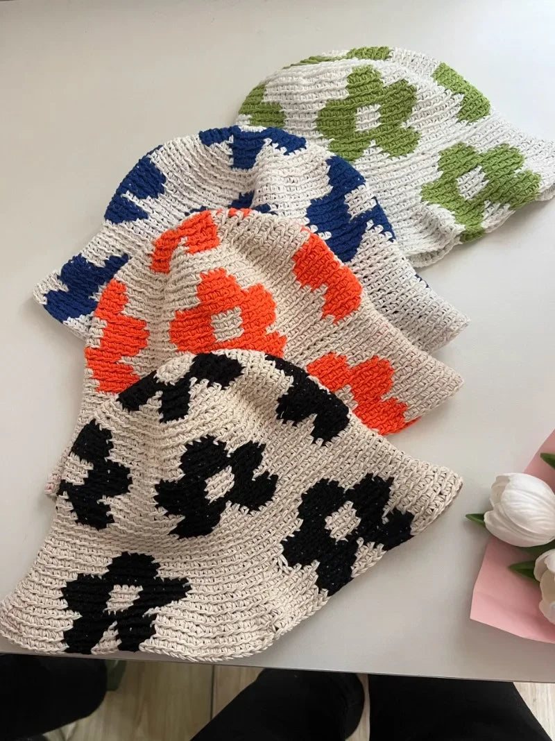 Korean Flower Cotton Crochet Sun Bucket Hat