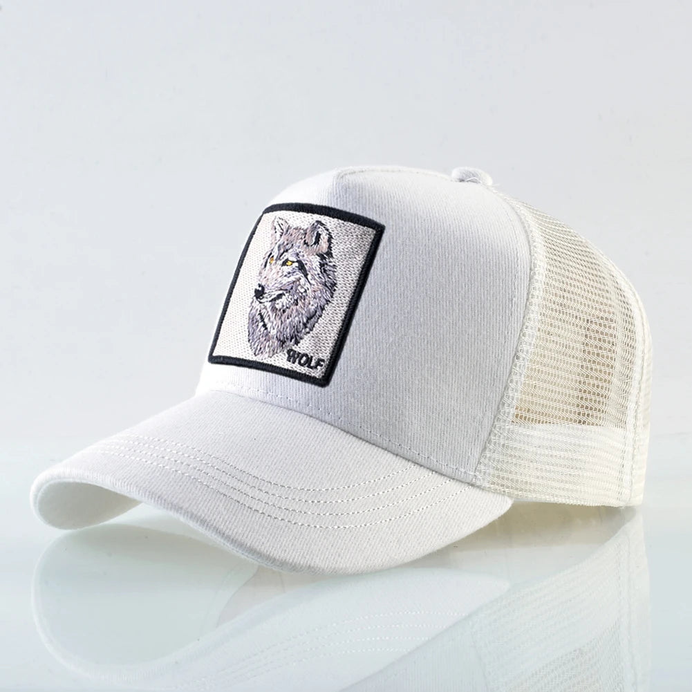 Unisex Wolf Patch Embroidery Trucker Baseball Cap
