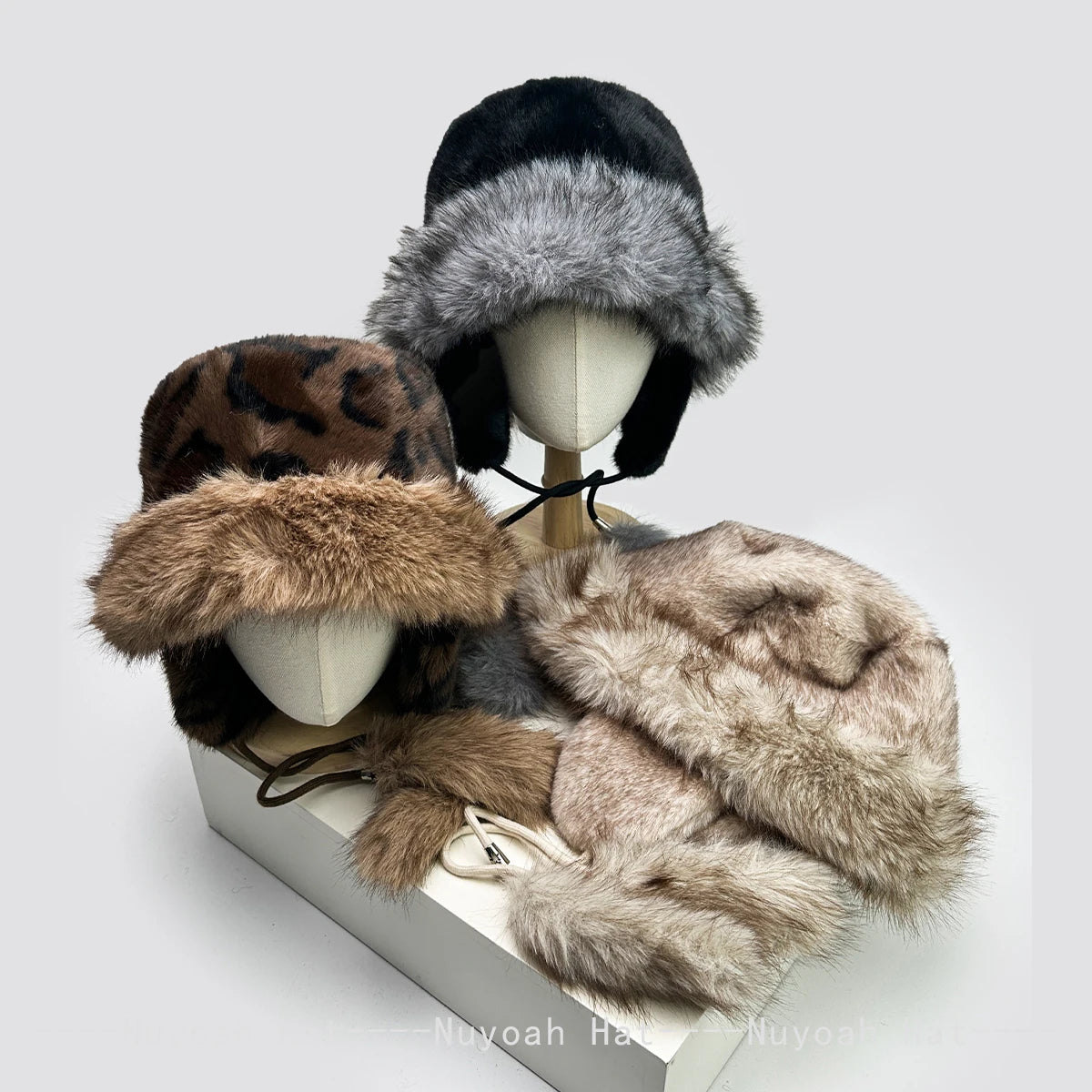 Leopard Print Plush Winter Bucket Hat