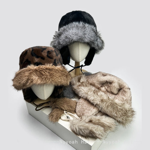 Leopard Print Plush Winter Bucket Hat