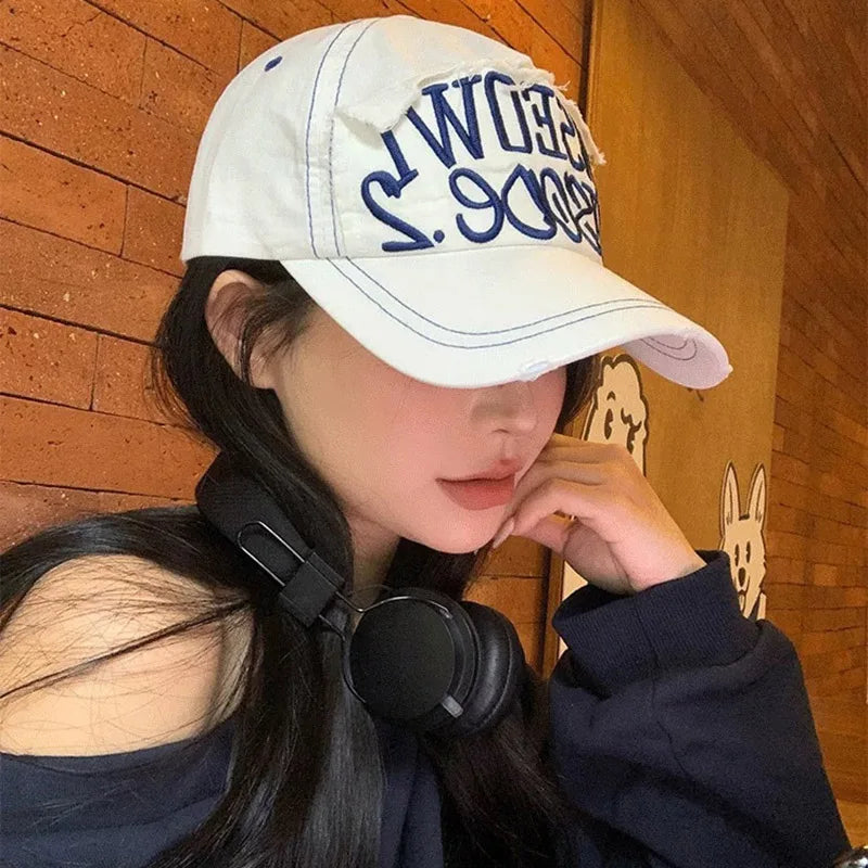 Wide Brim Letter Embroidered Baseball Cap