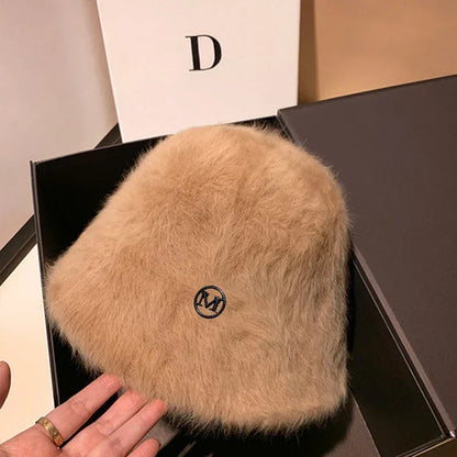 Cute Fleece Solid Color Winter Bucket Hat