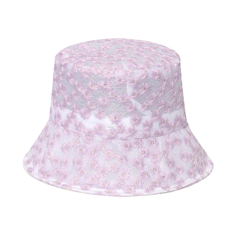 Panama Lace Transparent Flower Korean Beach Bucket Hat