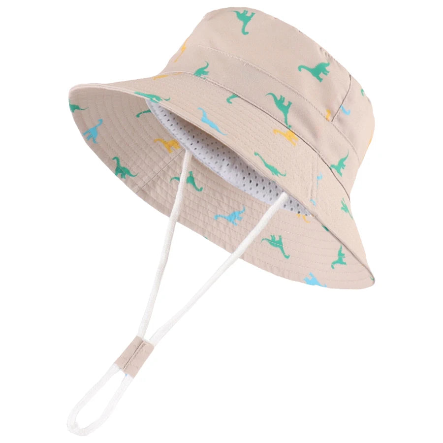Kids Dinosaur Wide Brim Cotton Sun Bucket Hat