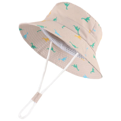 Kids Dinosaur Wide Brim Cotton Sun Bucket Hat