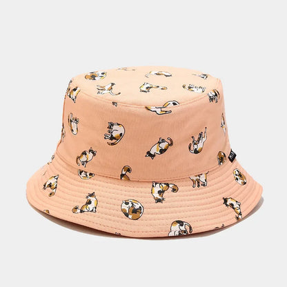 Cartoon Cat Embroidery Cotton Bucket Hat