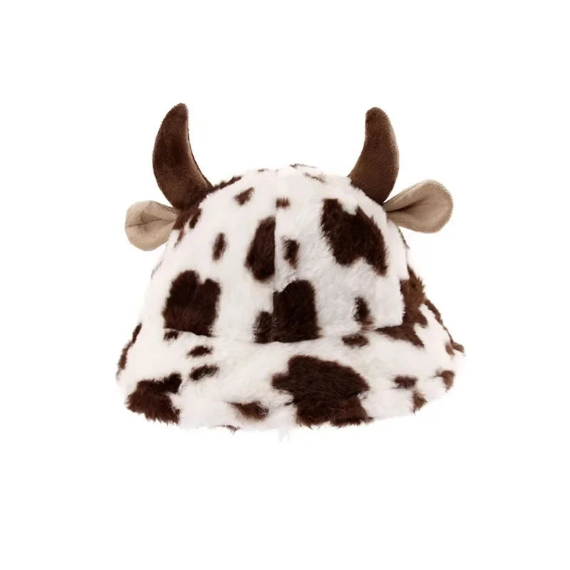 Cow Horn Pattern Plush Winter Fisherman Hat